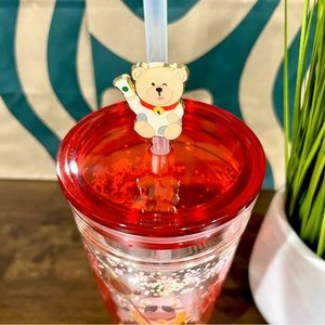 🦁RARE Starbucks CHINESE NEW YEAR Happy Ox Lion Dance GLITTER GLASS Tumbler 20oz